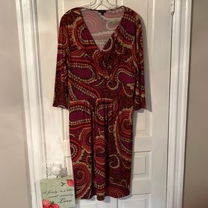 Talbots 3/4 sleeve paisley & floral midi dress - size 14